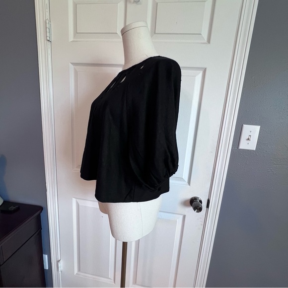 House of Harlow 1960 Revolve black linen blend cut out top puff sleeve womens XS - Picture 4 of 11